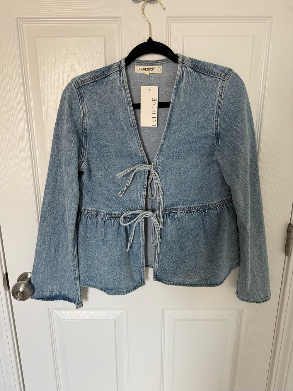 Evereve Light Wash Denim Tie-Front Peplum Jacket